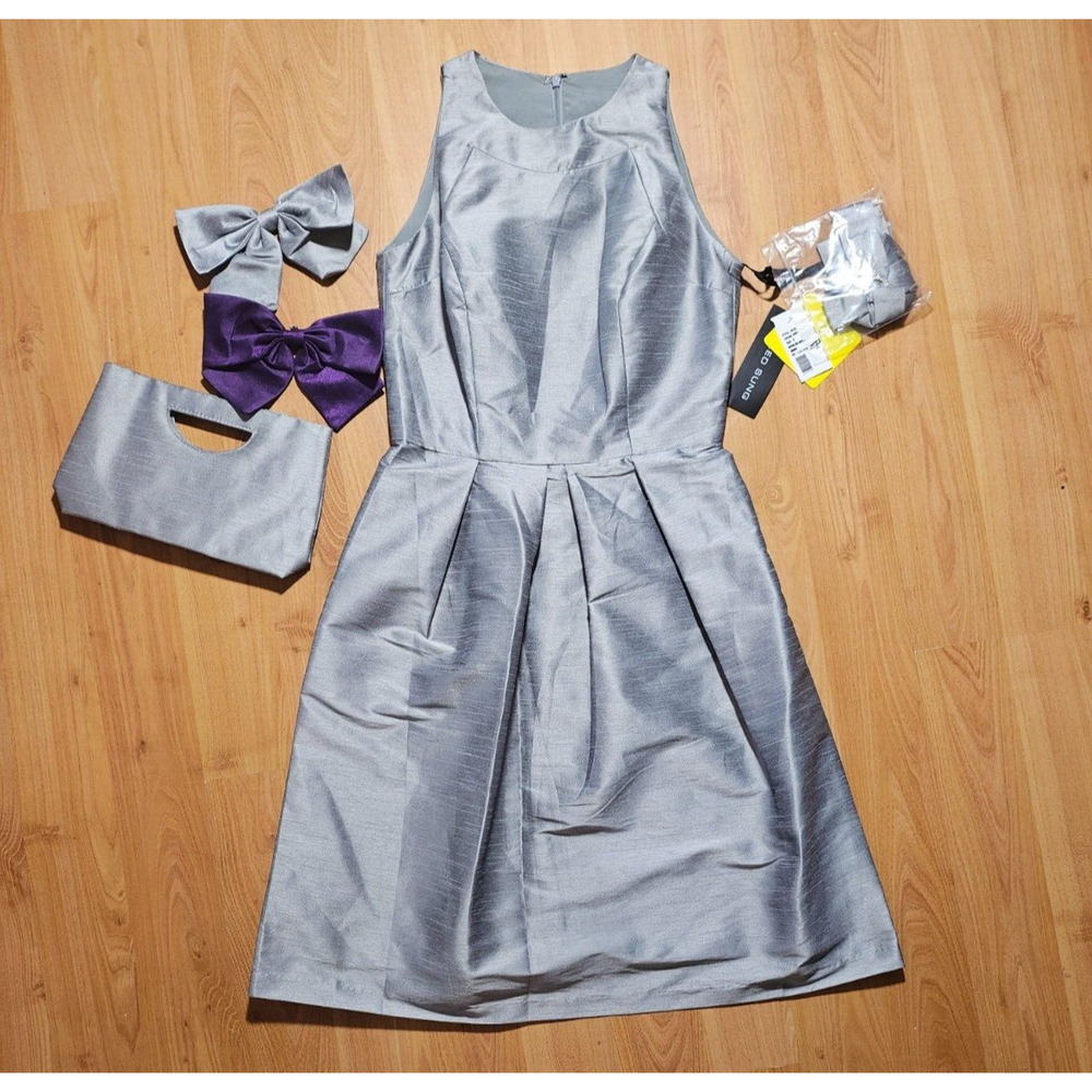 NEW Alfred Sung Women’s Dress w/ Matching Belt + Clutch Size 6 Color Quarry